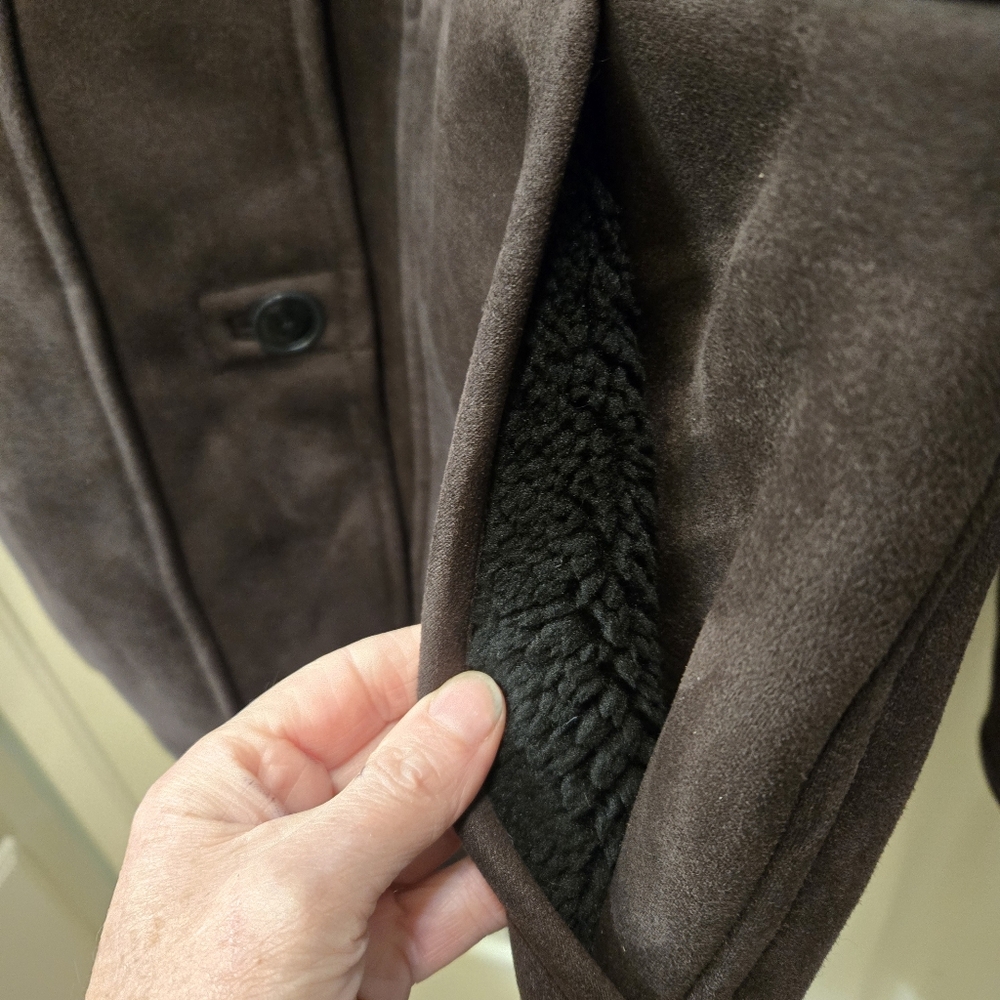 NWT Gap Vegan Suede Shawl Collar Coat Basic Black Brown - Picture 9 of 12